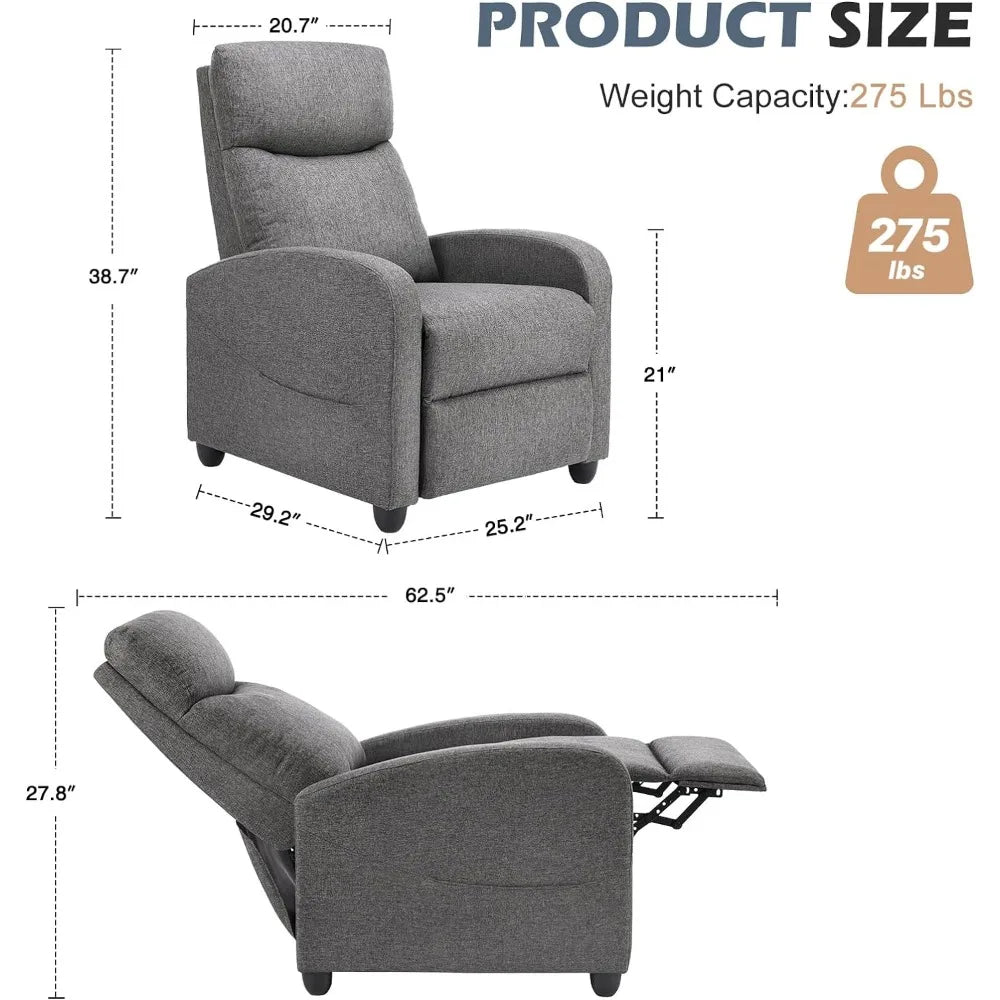 Fabric Recliner Sofa Adjustable Home Theater Seating Lounge with Padded Seat Backrest, Small Recliners for Living Room