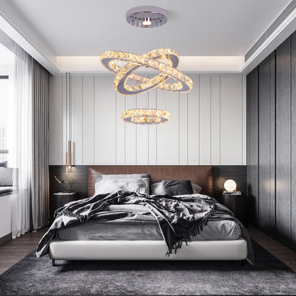 Modern Crystal Chandelier Lamp Chrome Led Living Room Dimming Pendant Light Bedroom Adjustable Hanging Lamps With Remote Control