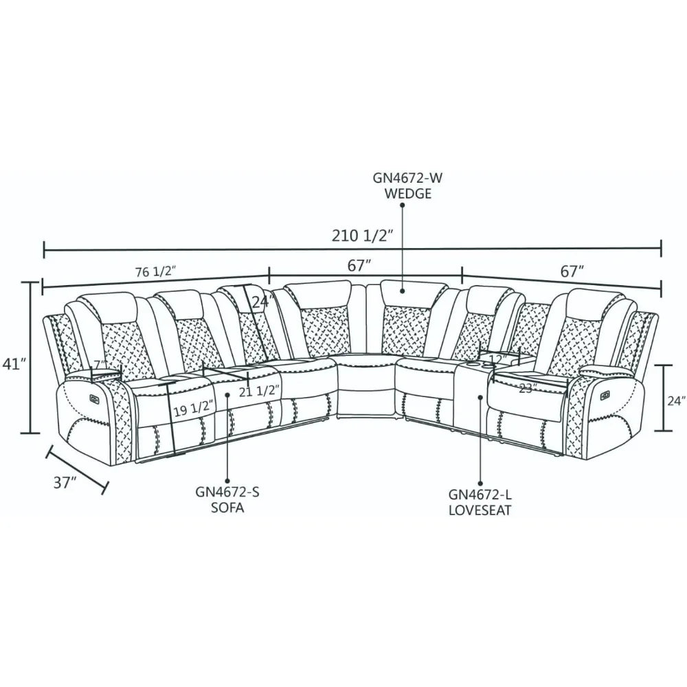 Fauteuil inclinable électrique sectionnel en cuir avec lumières LED, lumières de lecture, consoles de rangement, porte-gobelets, port de chargement USB