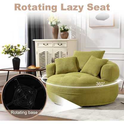 360°Swivel Modern Barrel Chair,Round Sofa Chair with 3 Pillows and Metal Swivel Base,Extra Large Armchair Comfortable Club Chair