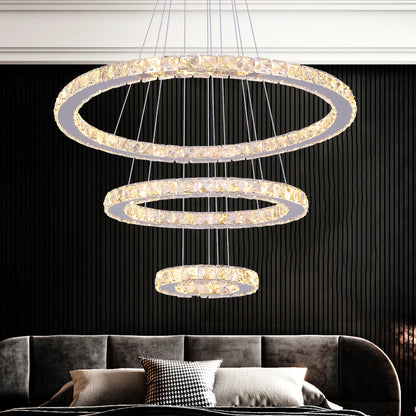 Modern Crystal Chandelier Lamp Chrome Led Living Room Dimming Pendant Light Bedroom Adjustable Hanging Lamps With Remote Control