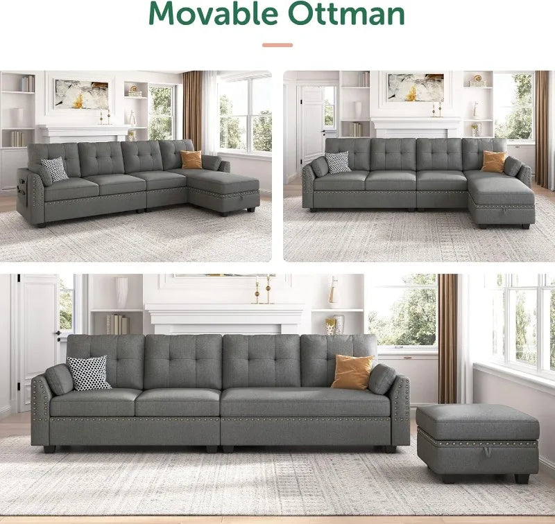 Reversible Sectional Sofa L-Shape Sofa Convertible Couch 4-Seater Sofas Sectional， Sofa Set Living Room Furniture