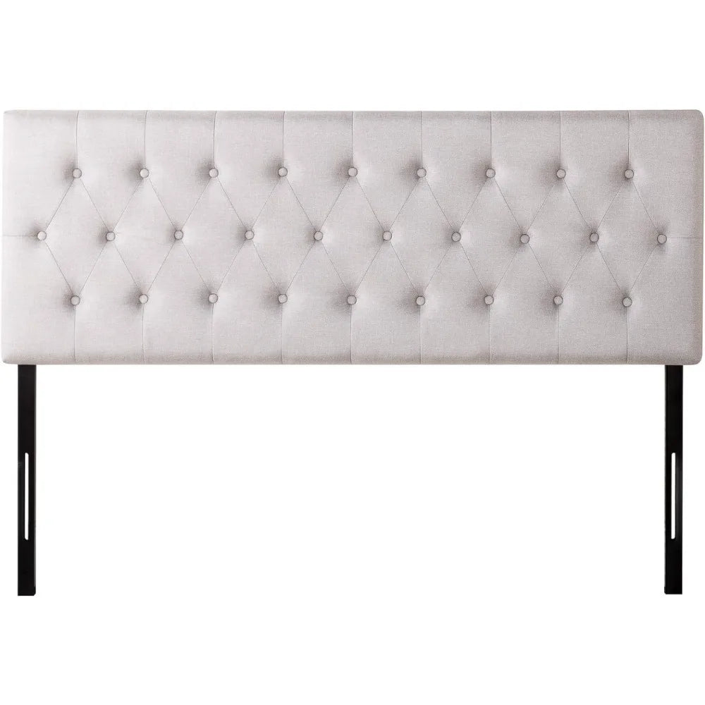 Queen Size Upholstered Headboard Button Tufted Upholstery Adjustable Height Easy Assembly with Adjustable Height Light Grey