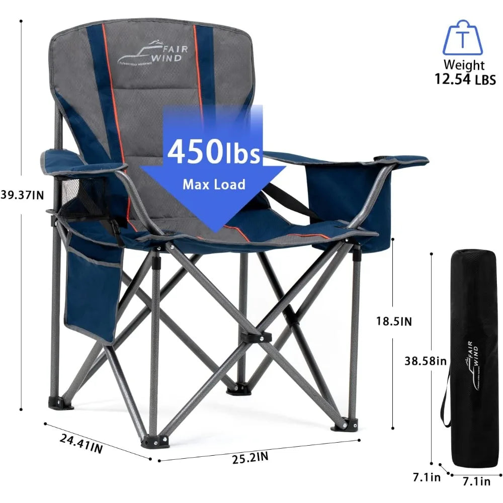 Chaise de camping rembourrée avec support lombaire, chaise à accoudoirs pliable en quatre parties robuste avec sac isotherme, chaise pliante