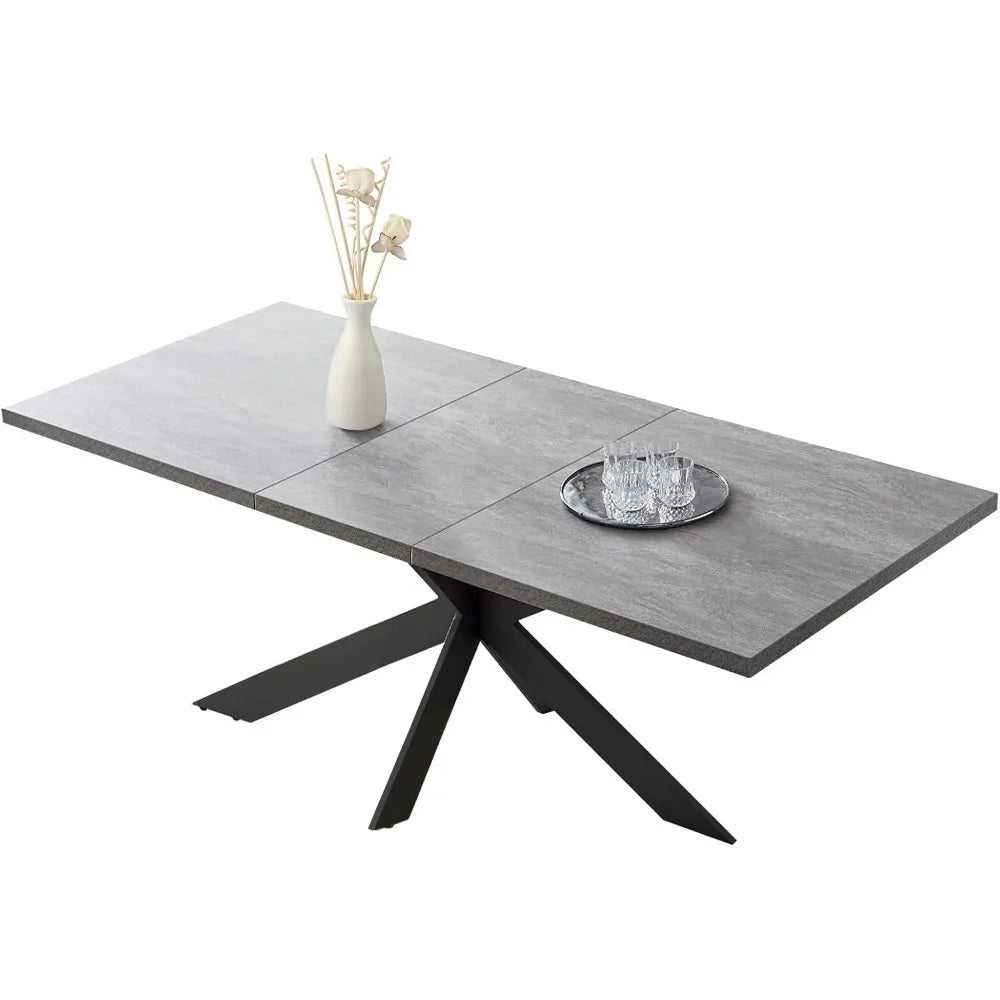 Table à manger rectangulaire pour 6 à 8 personnes, extensible et peu encombrante, avec cadre en métal, table à manger en bois et 6 chaises rembourrées