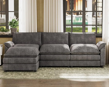 119” Modular Oversized Sectional Sofa,Modern Wide Arm L-Shaped Couch,Deep Seat & Reversible Ottoman,Sleeper Sofa Chenille Fabric