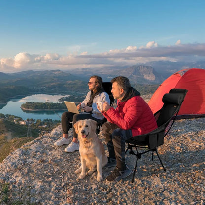 Silla de camping con respaldo alto, ligera y con reposacabezas, plegable, portátil y estable para acampar al aire libre