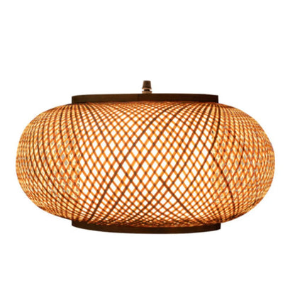 Bymaocar Ceiling Hanging Lamp Bamboo Wicker Vintage Rattan Lantern Downlight Pendant Light Fixture E26/E27 Adjustable Length 1m