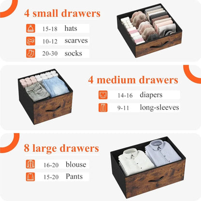 Dresser for Bedroom with 16 Drawer, Dressers & Chests of Drawers, Tall Dresser for Bedroom, Dresser Organizer with Fabric Bins