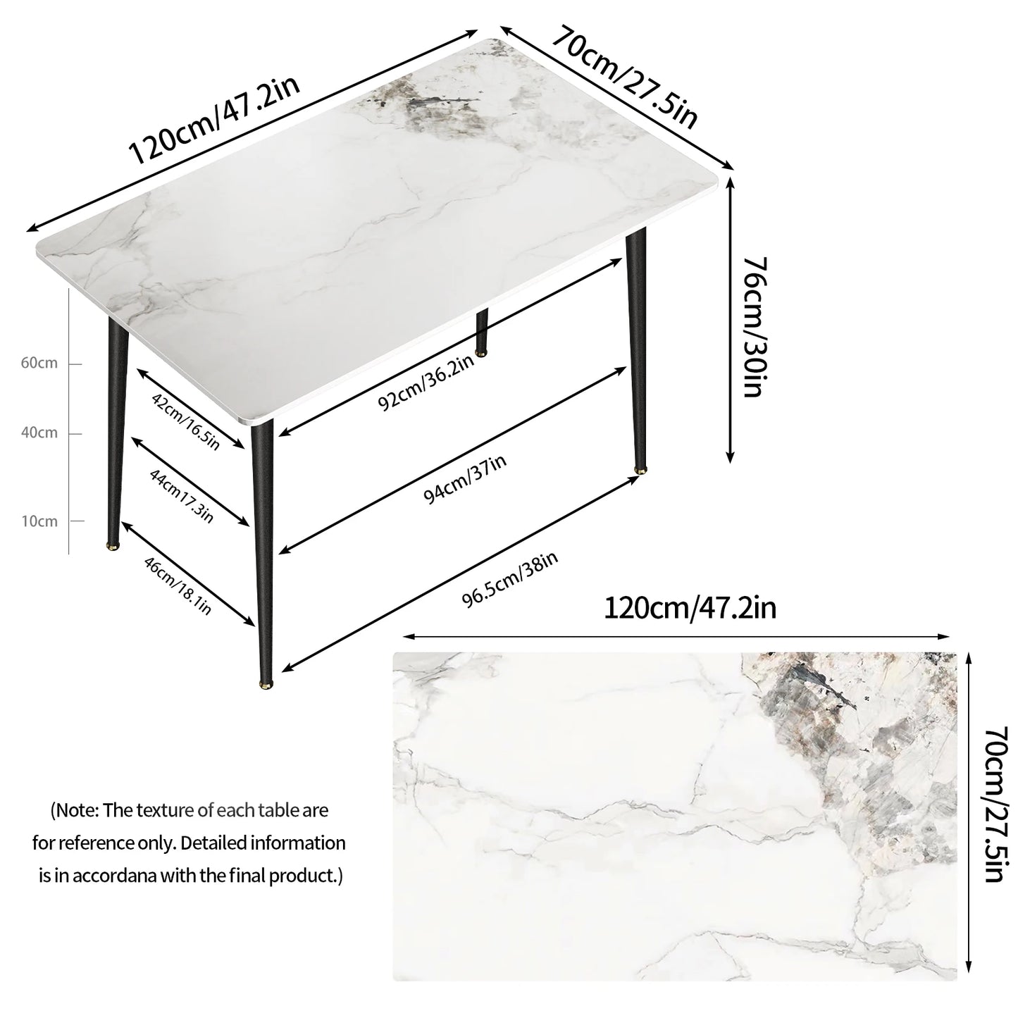 Mesa de comedor rectangular de mármol de alto brillo para 4 a 6 personas, isla de cocina, mesa de comedor para restaurante, patas de metal negro