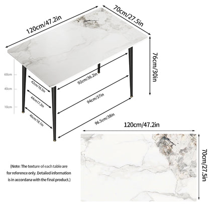 Mesa de comedor rectangular de mármol de alto brillo para 4 a 6 personas, isla de cocina, mesa de comedor para restaurante, patas de metal negro