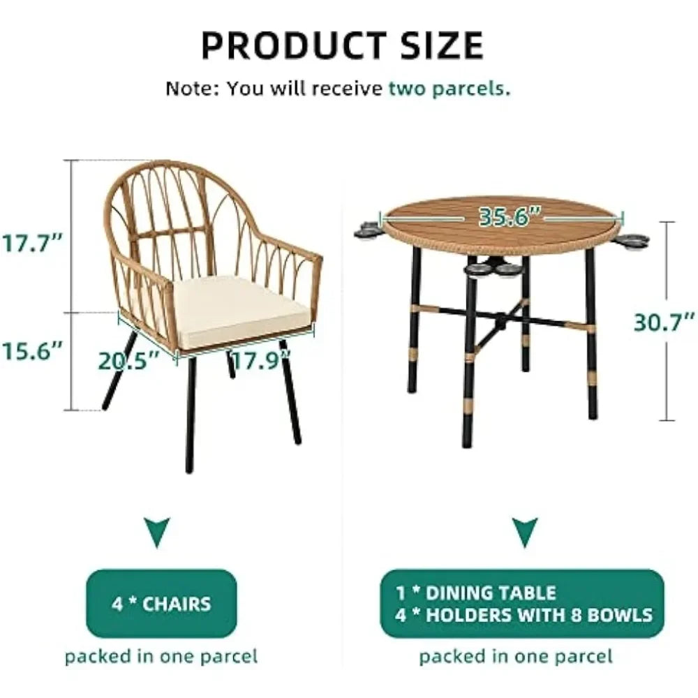 Ensemble de table à manger et chaises pour patio extérieur 5 pièces, ensemble de salle à manger pour patio en osier, ensemble de table à manger en rotin pour extérieur