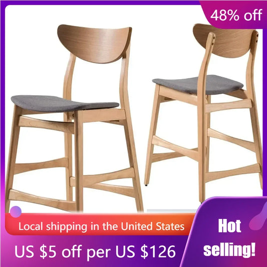 Dining Chair Dark Grey / Oak Finish Gavin Counter Chairs 2-Pcs Set Conference Tables & Chairs Living Room Armchairs Stool Mobile