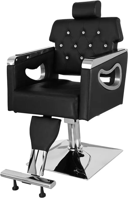 Heavy Duty Reclining Barber Chair, Styling Salon Chair with Headrest and Footrest, 360° Swivel, Height Adjustable, Fit Ha