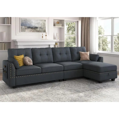 Reversible Sectional Sofa L-Shape Sofa Convertible Couch 4-Seater Sofas Sectional， Sofa Set Living Room Furniture