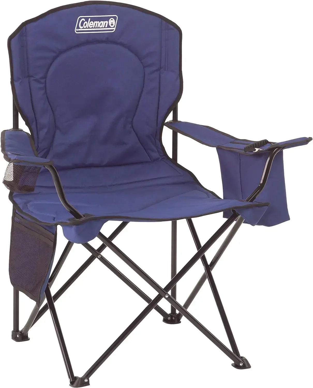 Portable Camping Chair, Fully Cushioned Seat and Back with Side Pocket and Cup Holder, Carry Bag Included, Collapsible Chair