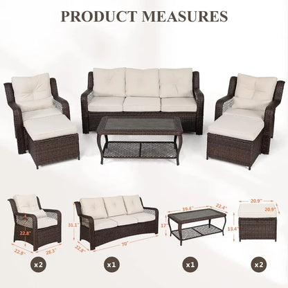 6 Pieces Patio Furniture Set, Wicker Outdoor Patio Conversation Sets, Sectional Rattan Sofa Chairs with Coffee Table