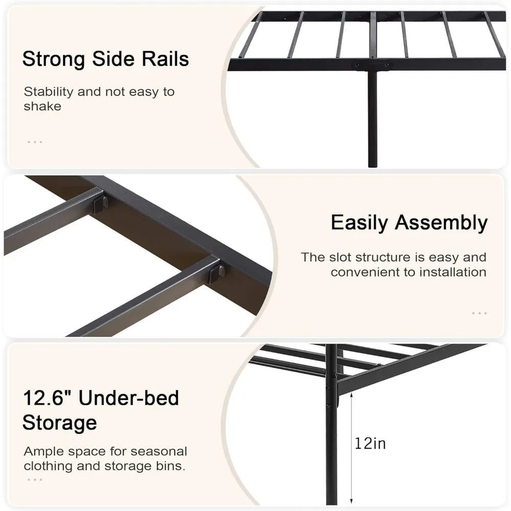 Full Size Bed Frame with Headboard, Heavy-Duty Platform/Mattress Foundation with Metal Slats Support, No Box Spring Needed