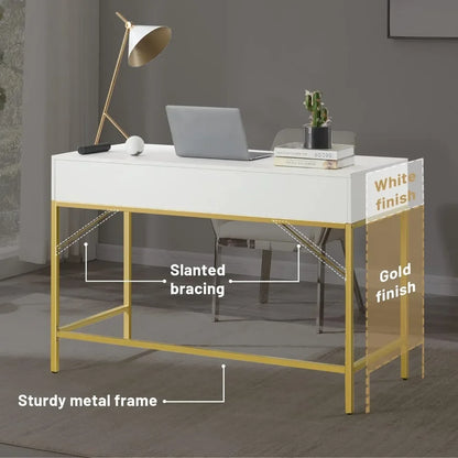 Vanity Desk with Drawers 47 inch Computer  Modern Simple Home Office Desks, Makeup Dressing Table for Bedroom - White and Gold