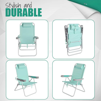 Chaises de plage surdimensionnées de 17 po de hauteur, lot de 2 pour charges lourdes de 500 lb, 5 positions, chaise de camping pliante haute portable avec porte-gobelet