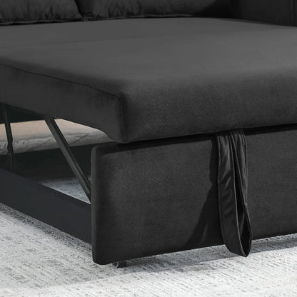 Loveseat de 55" con cama extraíble, sofá cama convertible 3 en 1 de terciopelo con respaldo ajustable y 2 almohadas, bolsillo para 2 brazos