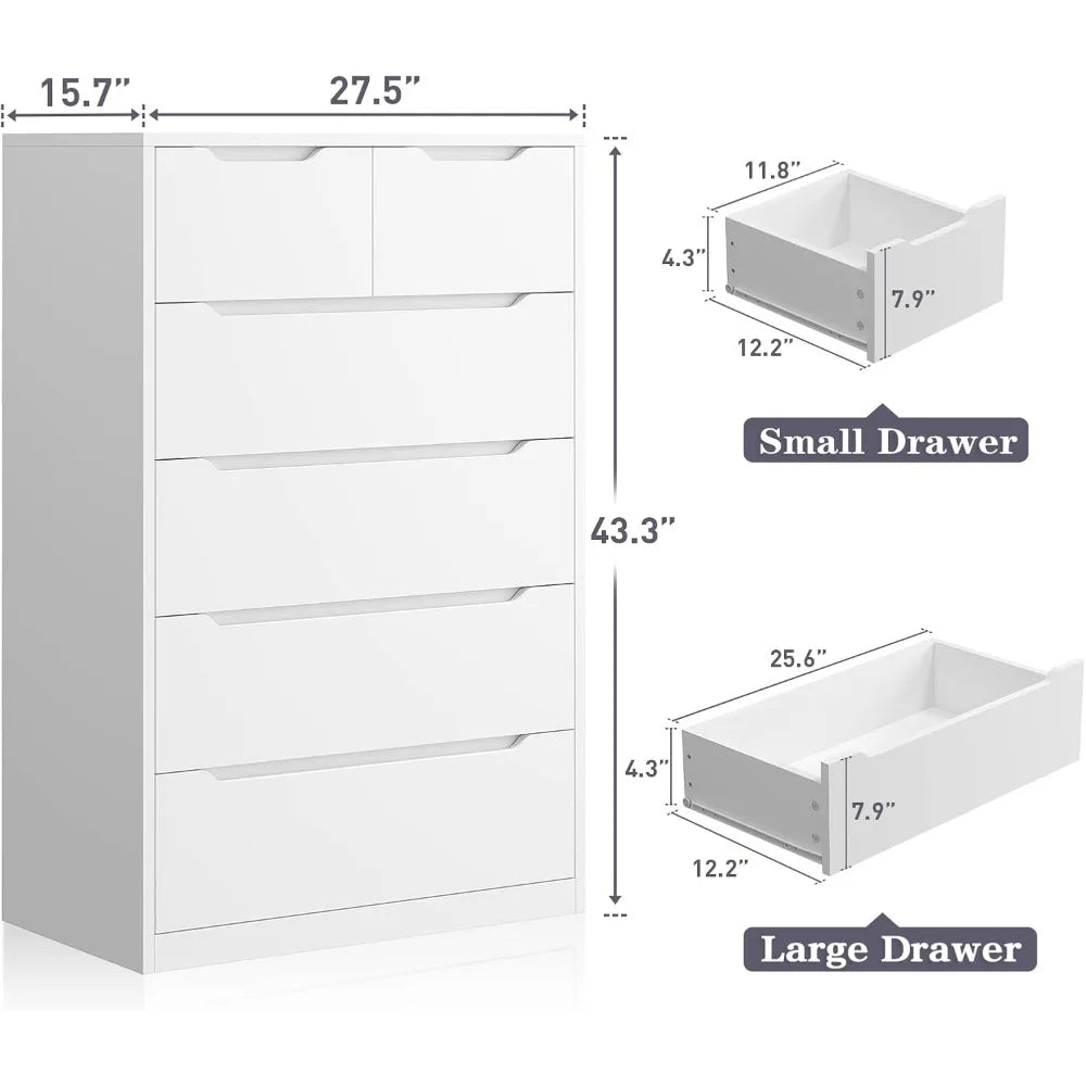 Dresser for Bedroom, Dresser with 6 Wood Drawers Tall Dresser with Large Organizer, Wood Dressers & Chests of Drawers Black