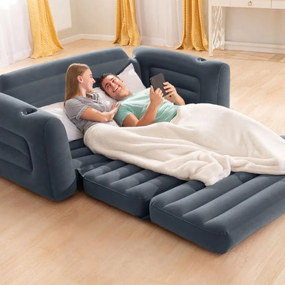 Inflatable Furniture Set with Pull Out Sofa Chair Twin Sized Air Bed Mattress and 2 Pull Out Sofa Bed Sleep Away Futon Couch