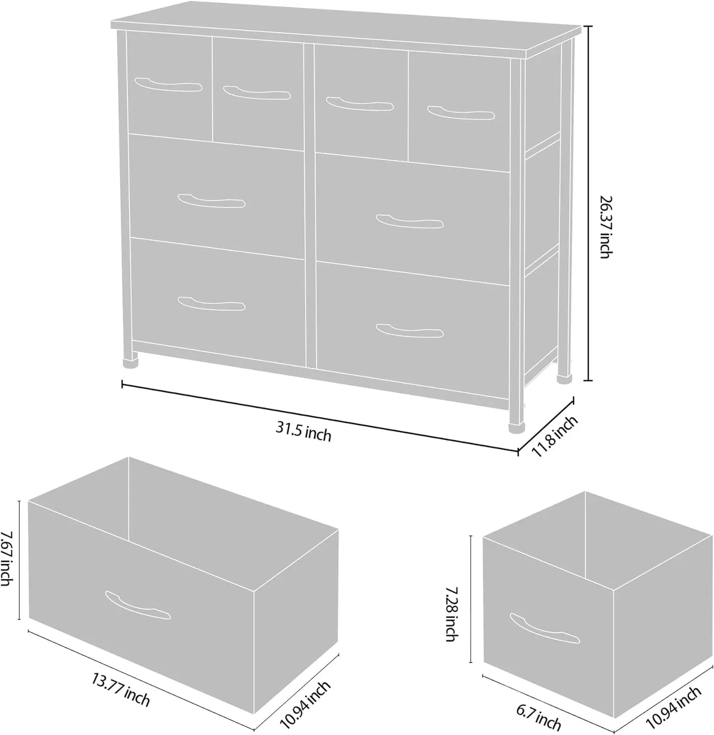 4/5/6/8/9/10/11 Drawers, Bedroom, Wide Fabric Dresser for Storage and Organization