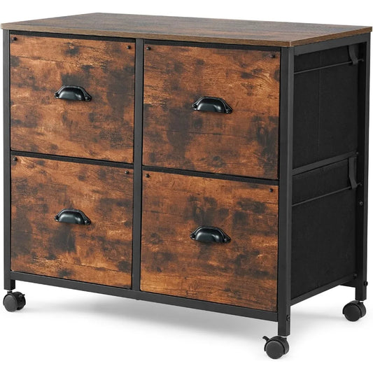 4 Drawers Mobile Fabric Lateral File Cabinet with Casters for Letter Size File (Rustic Brown)