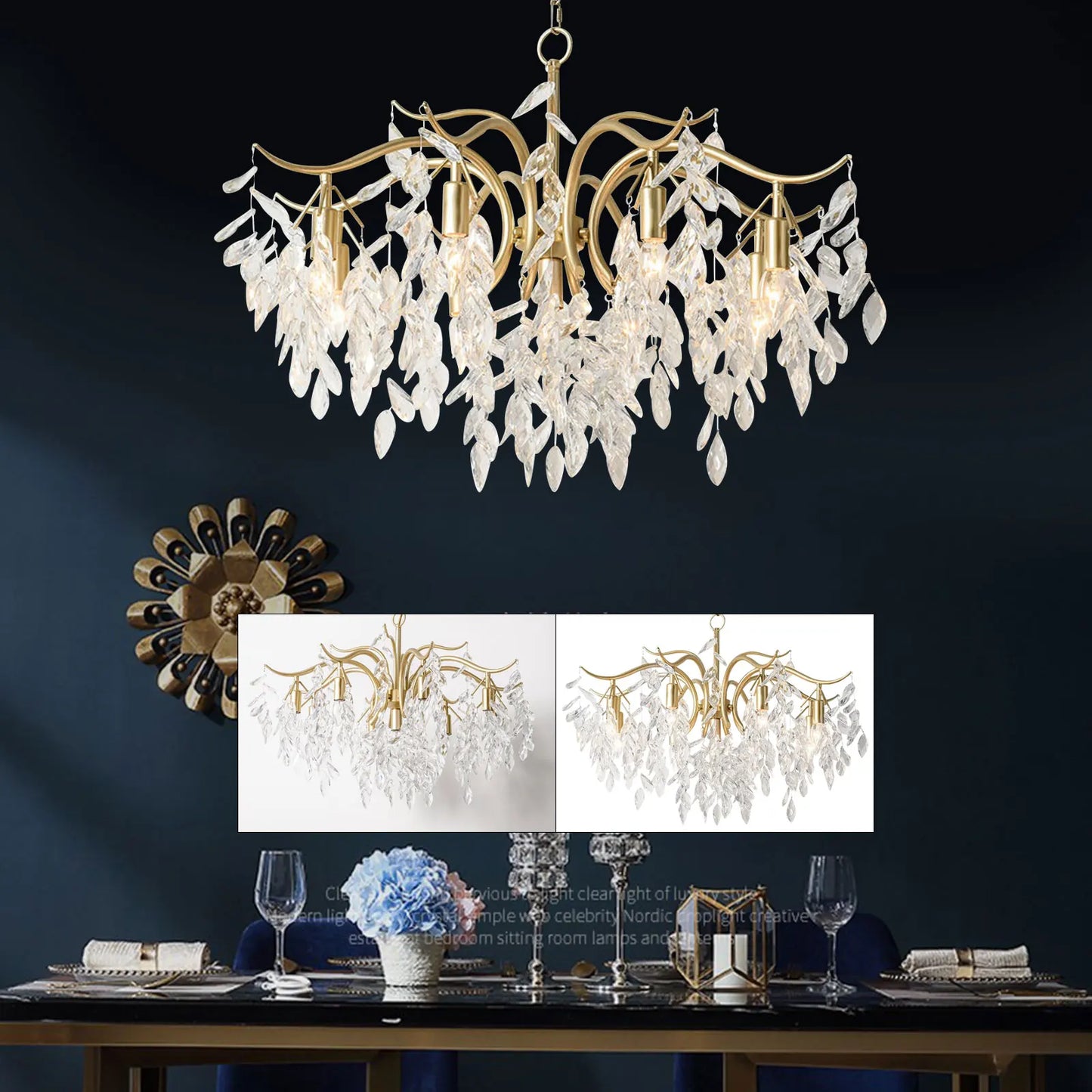 Modern Gold Metal Crystal Chandelier Luxury Living Room Pendant Lamp Art Light