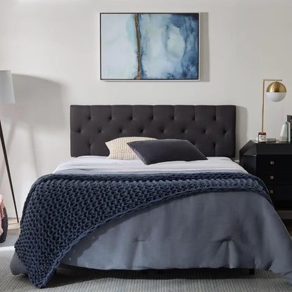 Mid-Rise Upholstered Headboard - Diamond Tufted - Padded Polyester Adjustable Height From 34” To 46” Easy Assembly-Bed Frame