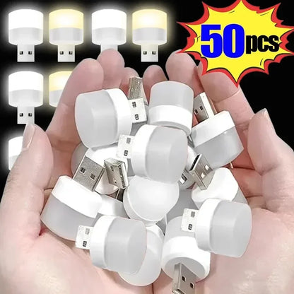 50-1PCS USB Night Light Mini LED Night Light USB Plug Lamp Power Bank Charging USB Book Lights Lámpara redonda de lectura con protección para los ojos