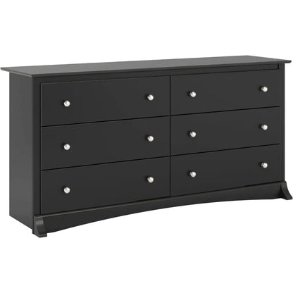 Bedroom Furniture: Black Double Dresser for Bedroom, 6-Drawer Wide Chest of Drawers, Traditional Bedroom Dresser