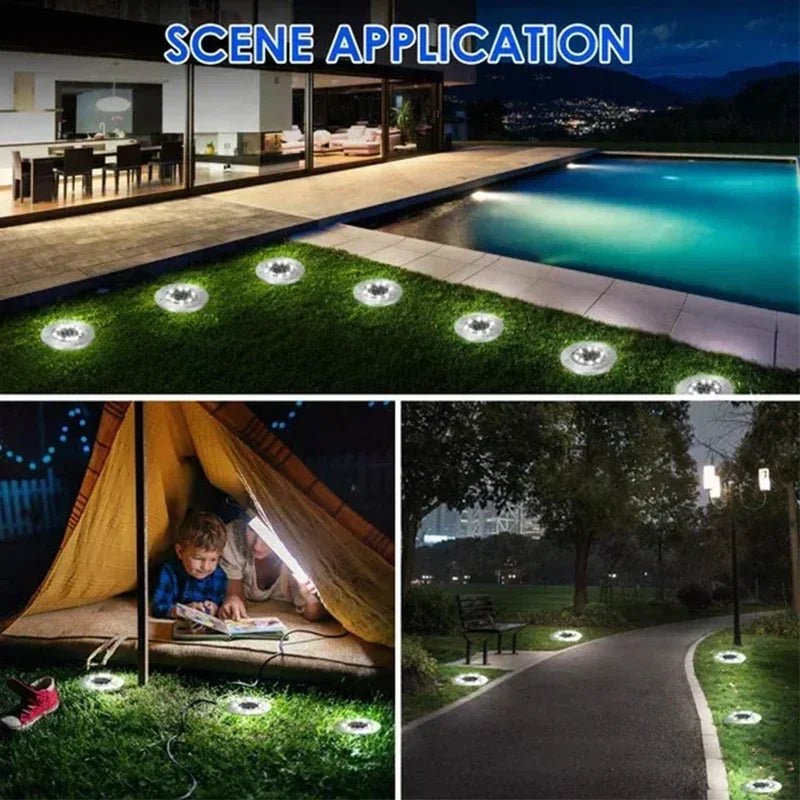 Luz de disco de energía solar de 8 LED para exteriores, luz subterránea para jardín, luz de cubierta, foco, lámpara LED solar enterrada, decoración de jardín