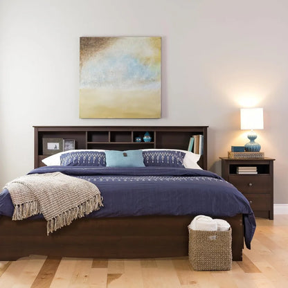 King Size Bed Headboard:Stylish Espresso King Headboard with Bookcase for King Size Beds,Freestanding (81.5" W X 43" H X 11" D)