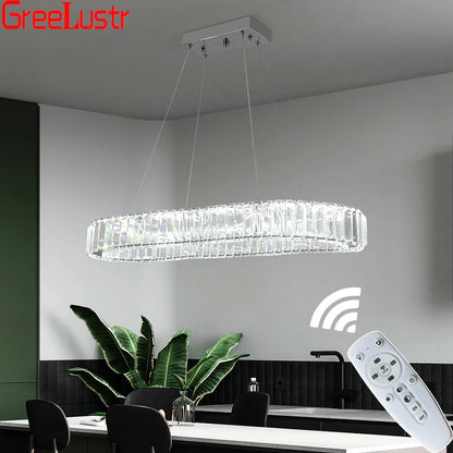 Lámpara colgante de cristal ovalada con LED, moderna, grande, de cristal, para sala de estar, dormitorio, lustres de techo