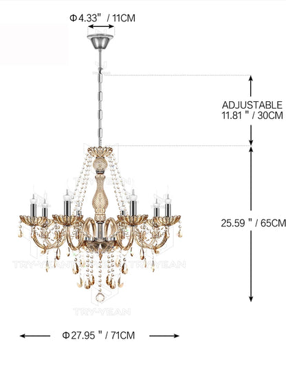 TRY-YEAN Cognac Crystal Glass Chandelier 8 Arms Chandelie Glass Living Room Bedroom Wedding Decor Hanging Lamp Lobby Suspension