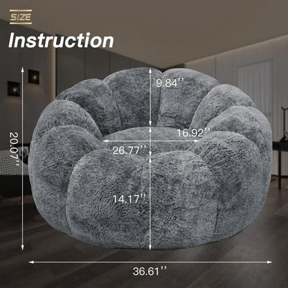 36" Memory Foam Bean Bag Sofa Chair with Flower Armrest Design Faux Fur Comfy Reading Chairs for Adults, Bedroom, Living Room