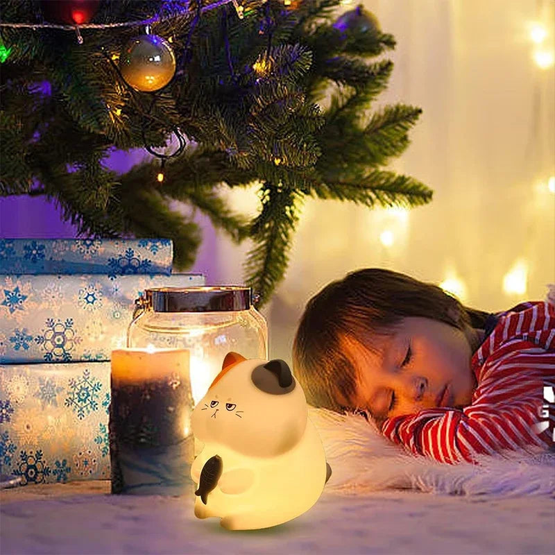 Veilleuse chat gourmand rechargeable par USB, lampe de nuit chaude et RVB pour chambre d'enfant, veilleuse sans fil Kawaii pour décoration de chambre d'enfant