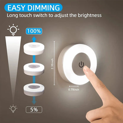 Mini LED tactile capteur veilleuses USB rechargeable cuisine chambre base magnétique applique murale ronde portable variateur lampe de nuit