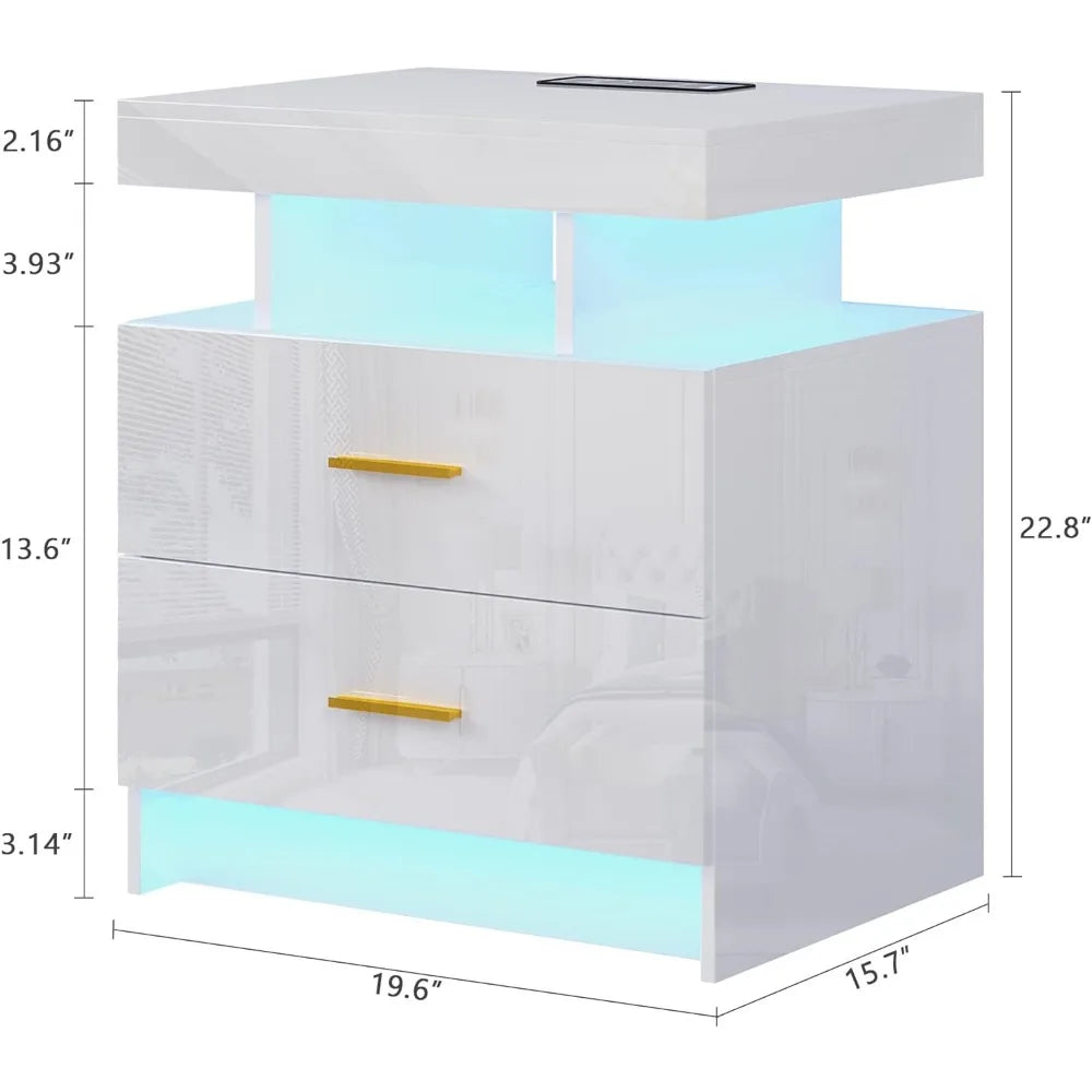 Auto LED Nightstand With Wireless Charging Station & USB Ports Bedside Tables for the Bedroom Furniture Nightstands Mobile Home