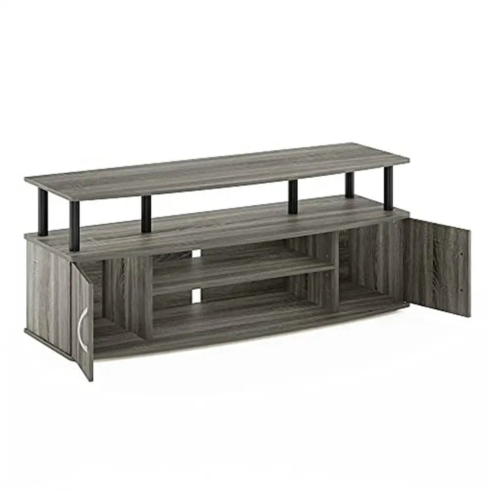 Entertainment Stand TV Storage Shelves Display French Oak Grey/Black Composite Wood 47.24"W x 19.53"H x 15.87"D Easy Assemble