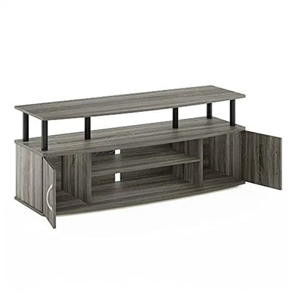 Estantes de almacenamiento para TV con soporte para entretenimiento, roble francés, madera compuesta gris/negra, 47,24" de ancho x 19,53" de alto x 15,87" de profundidad, fácil de ensamblar