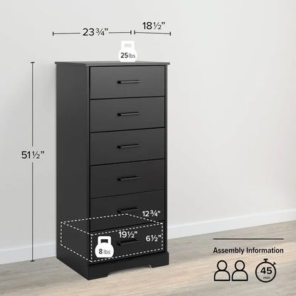 Astrid Tall White Dresser: 16"D x 20"W x 52"H, 6-Drawer Chest for Bedroom by Prepac - Perfect Chest of Drawers for Ample