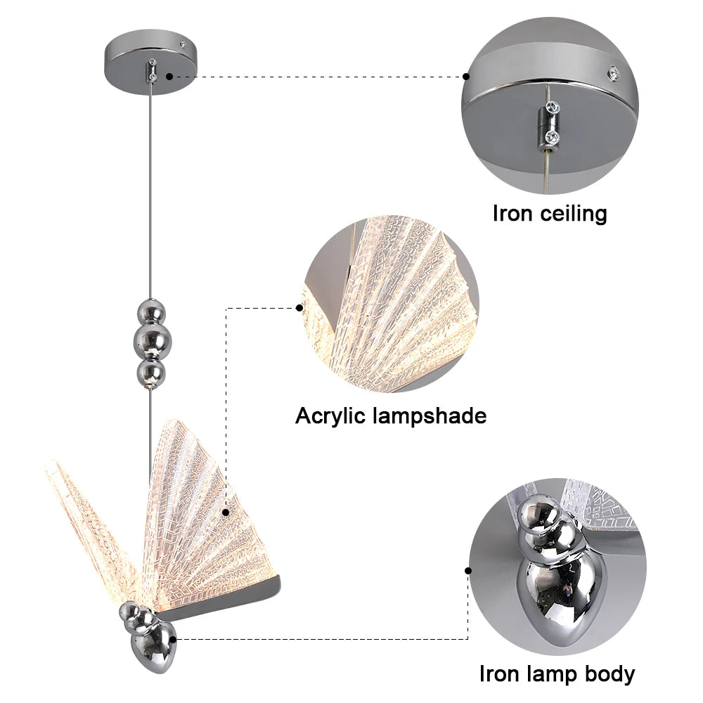 Lámpara colgante de mariposa LED moderna, lámpara colgante para dormitorio, lámpara de techo, lámpara colgante para mesita de noche, sala de estar, hogar, interior