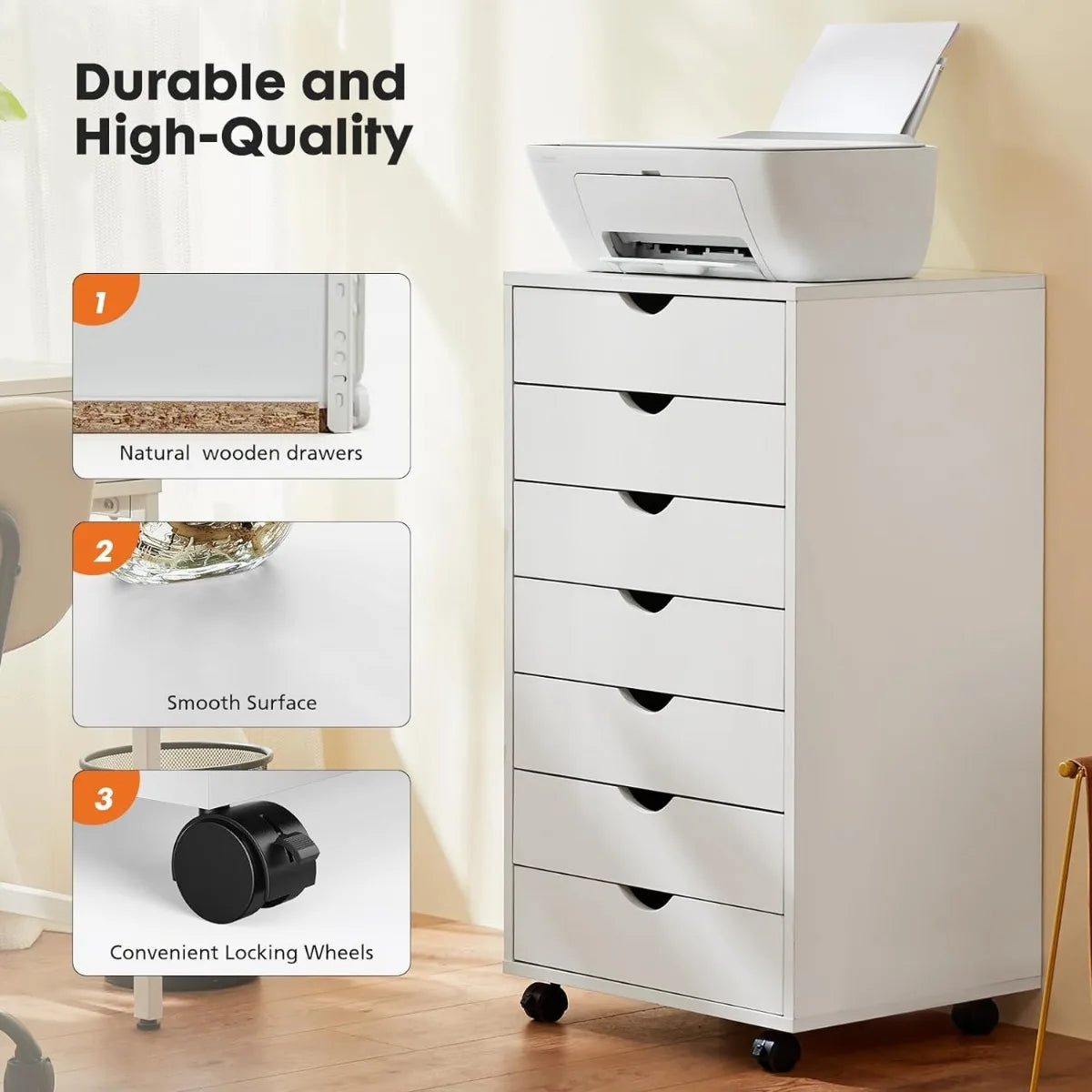 7 Chest of Drawers - Dresser Storage Cabinet Wooden Dresser, White Drawer Wooden Tissue Furniture for Office, Home