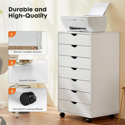 7 Chest of Drawers - Dresser Storage Cabinet Wooden Dresser, White Drawer Wooden Tissue Furniture for Office, Home