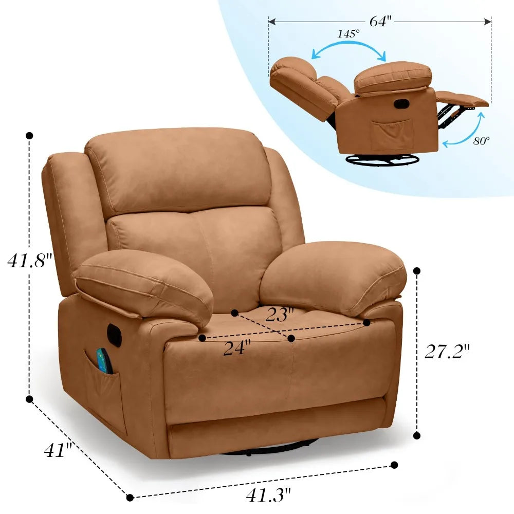 Sillón reclinable giratorio de gran tamaño con masaje, sillón reclinable mecedor, sillón reclinable deslizante para guardería para sala de estar