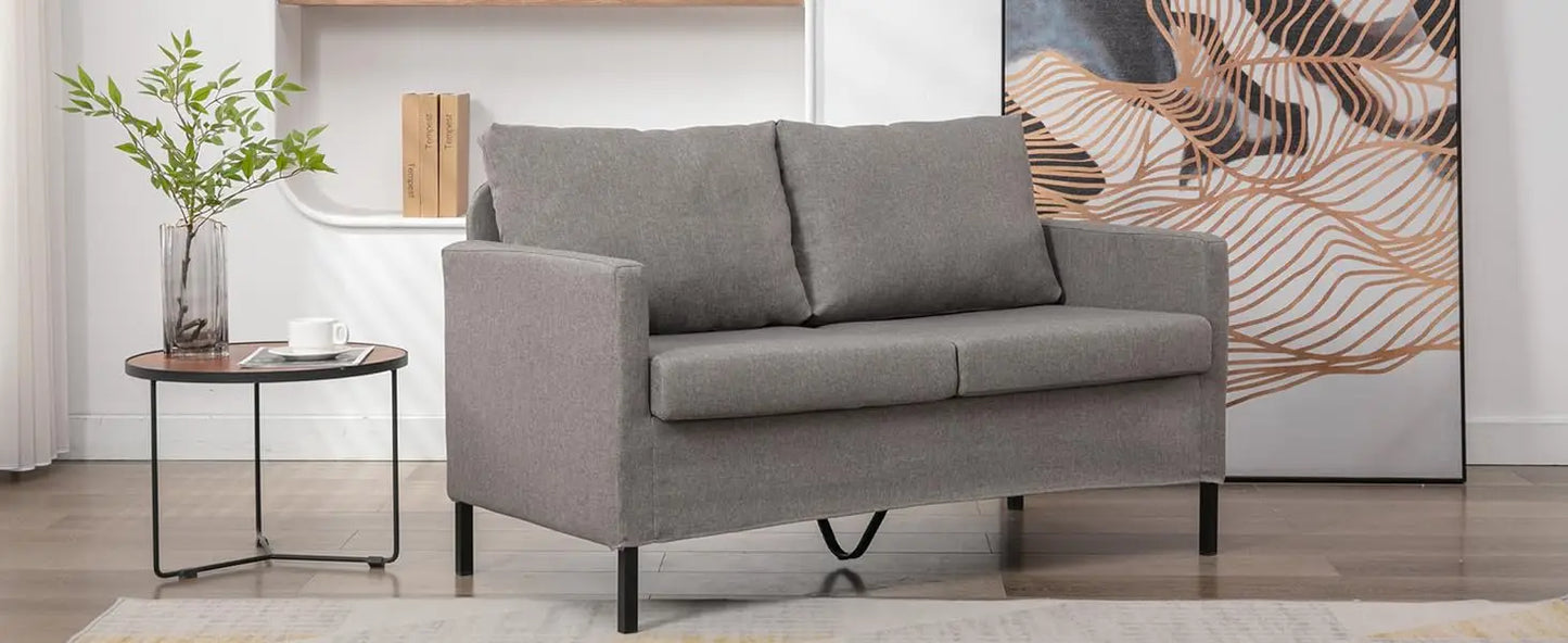 Linen Fabric Modern Small Loveseat Sofa Couch for Living Room, 51" W Upholstered 2-Seater Love Seats w/Iron Legs for Small Space