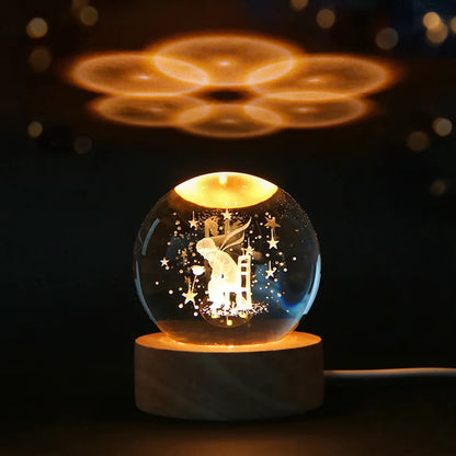 Boule de cristal 3D de 6 cm, veilleuse en cristal, système solaire gravé au laser, globe astronomique, cadeau d'anniversaire, décoration de bureau pour la maison